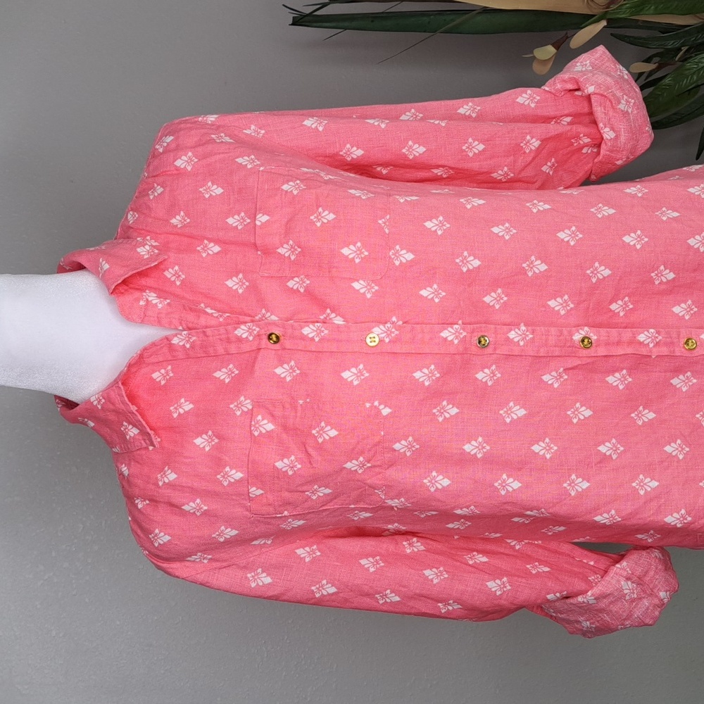 Charter Club Luxury  Linen Women’s  Pink Top Roll Tab Sleeve Petite Medium